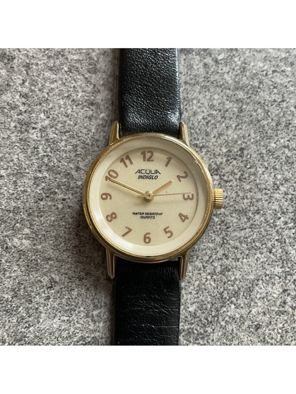 Vintage Acqua By Timex Womens Watch Gold Tone Case White Indiglo Dial Bin I